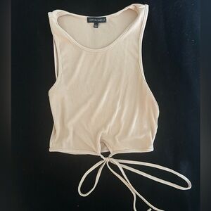 Cream Tie-Front Ribbed Tank Top